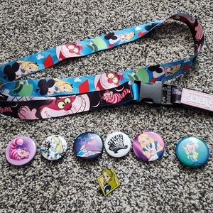Disney Alice in Wonderland Reversible Lanyard And Button Set